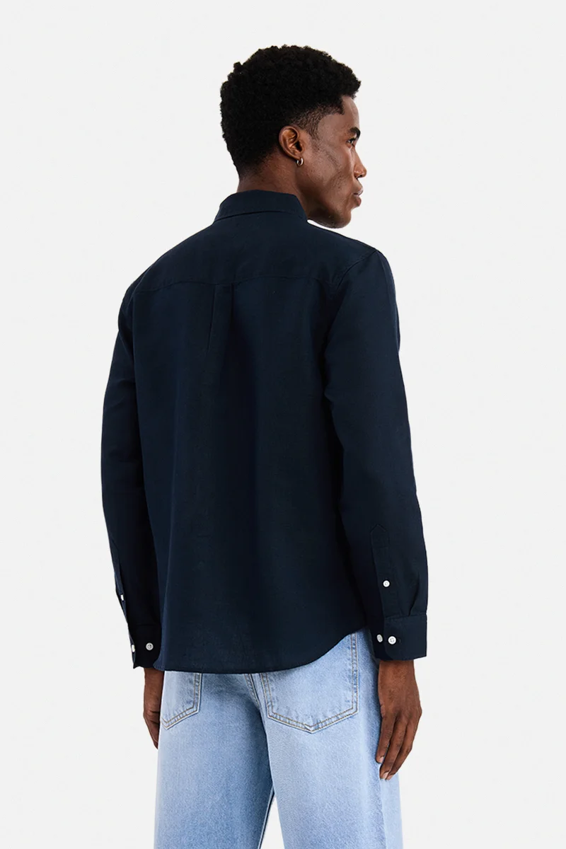 SNITCH Navy Blue Navy Blue Solid Long Sleeve Regular Fit Casual Shirt for Men | Best Price UAE