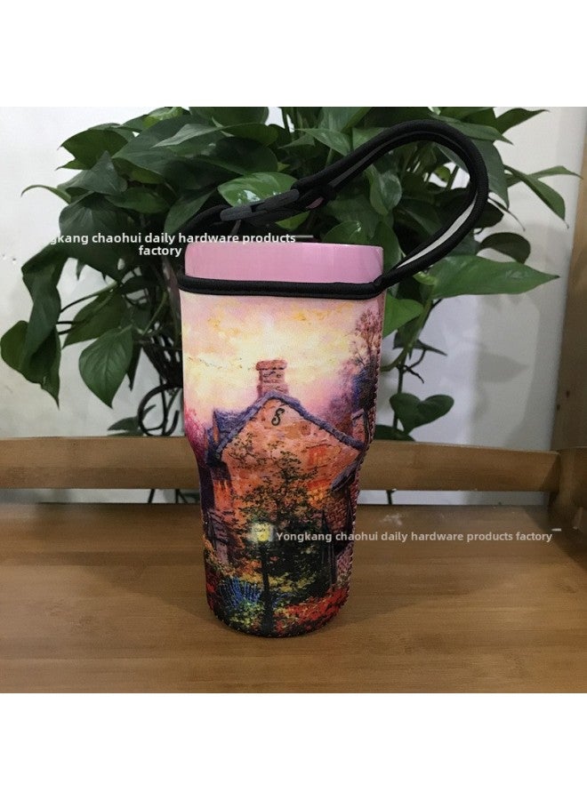 Factory Wholesale Cartoon Ice Cream Cup 30Oz Car Cup Vacuum Cup Cover Portable Drop-resistant Handbag Diving Material Cup Cover-Color:Dream Cottage-Capacity:900ml(30oz Ice Cream)  - Image 1