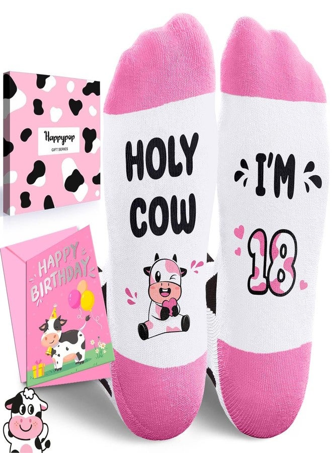 Happy Pop HAPPYPOP 18th Birthday Gifts Ideas - Holy Cow I'M 18 Socks for Teen Girl with Greeting Card, 18 Year Old Gifts for Her Him - Image 1