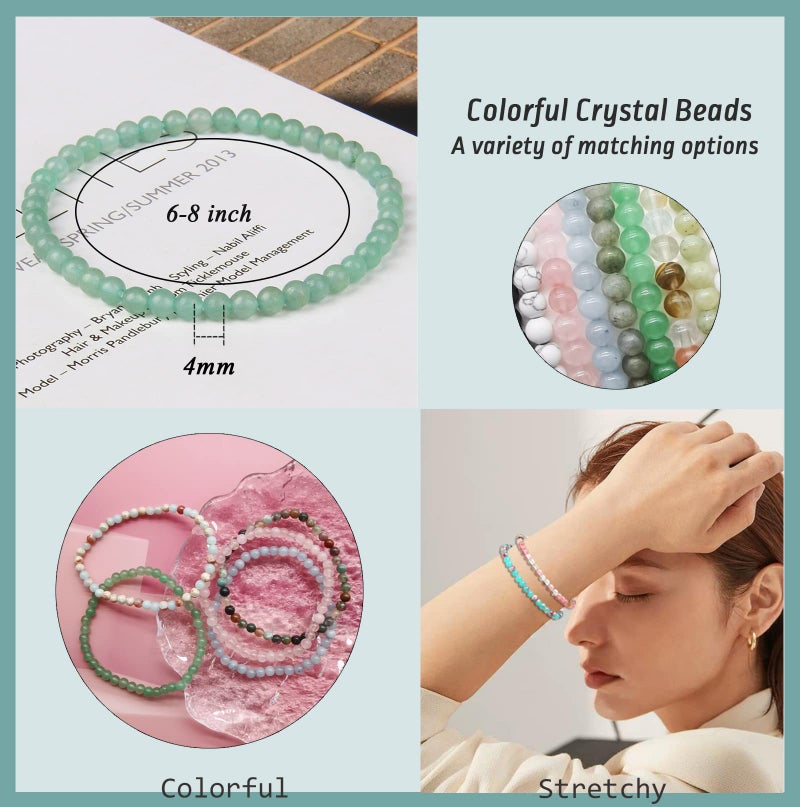 FIRAZIO 20Pcs 4mm Gemstone Beaded Bracelets for Women Mens Crystal Stone Bracelet Stretch Mini Round Beads Elastic Bracelets Jewelry Gifts - Image 2