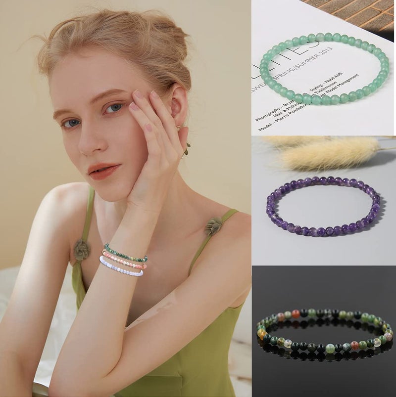 FIRAZIO 20Pcs 4mm Gemstone Beaded Bracelets for Women Mens Crystal Stone Bracelet Stretch Mini Round Beads Elastic Bracelets Jewelry Gifts - Image 3