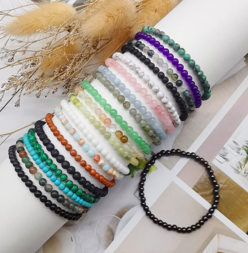 FIRAZIO 20Pcs 4mm Gemstone Beaded Bracelets for Women Mens Crystal Stone Bracelet Stretch Mini Round Beads Elastic Bracelets Jewelry Gifts - Image 4