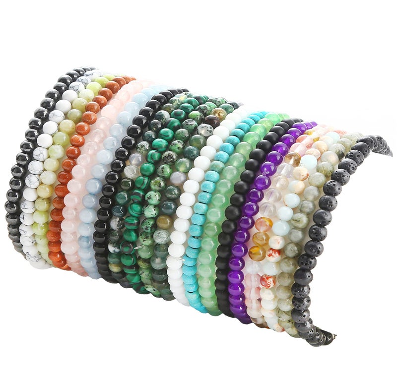 FIRAZIO 20Pcs 4mm Gemstone Beaded Bracelets for Women Mens Crystal Stone Bracelet Stretch Mini Round Beads Elastic Bracelets Jewelry Gifts - Image 1