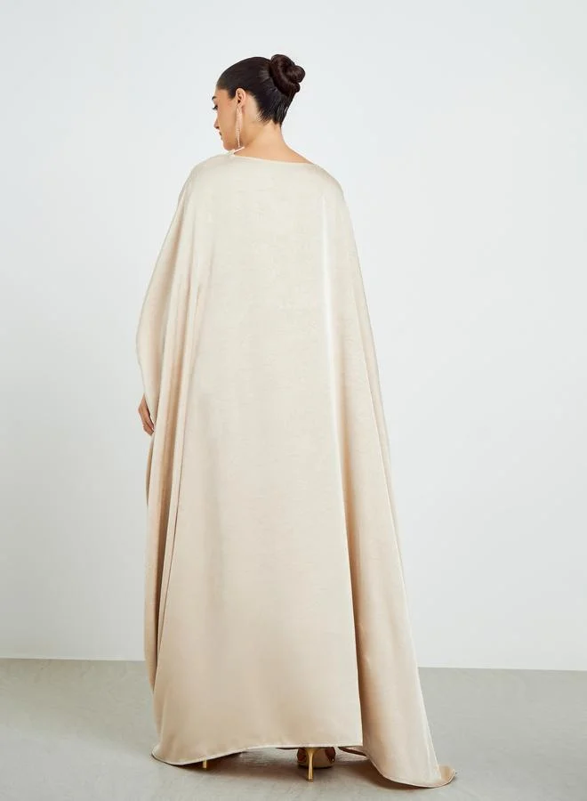 Amirah  Cream Satin Cowl Neck Kaftan Dress for Women | Best Price UAE