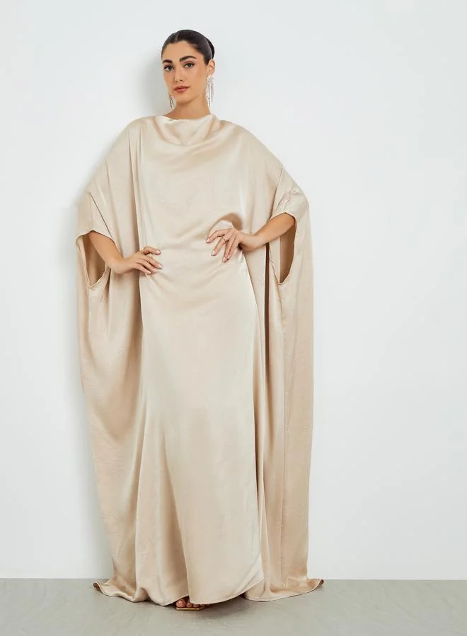 Amirah  Cream Satin Cowl Neck Kaftan Dress for Women | Best Price UAE