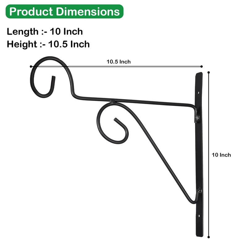 ORILEY خطاف حائط معدني مزخرف لتعليق النباتات - حامل مستقيم للأصص، مغذيات الطيور، الفوانيس، وأجراس الرياح - ديكور داخلي وخارجي للمنزل، الشرفة، الحديقة (أسود - مجموعة من 2) - Image 3