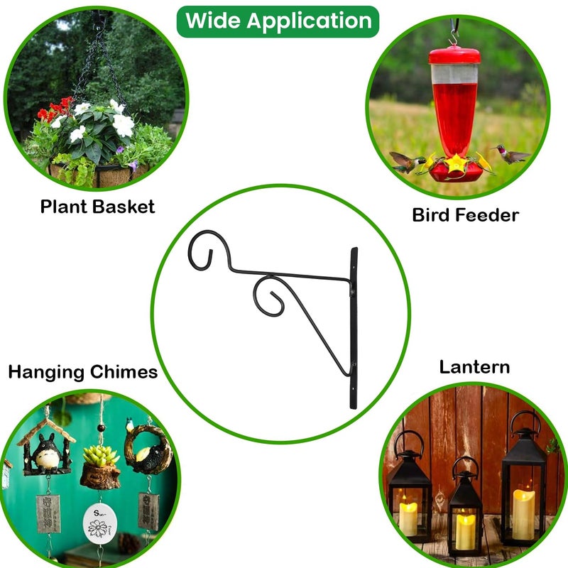 ORILEY خطاف حائط معدني مزخرف لتعليق النباتات - حامل مستقيم للأصص، مغذيات الطيور، الفوانيس، وأجراس الرياح - ديكور داخلي وخارجي للمنزل، الشرفة، الحديقة (أسود - مجموعة من 2) - Image 4