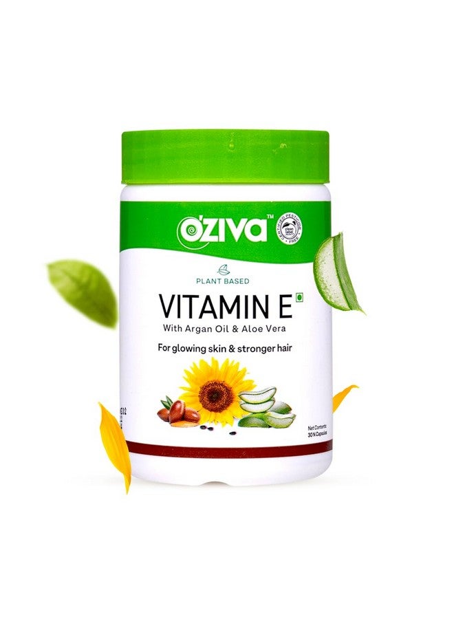 OZiva OZiva Plant Based Natural Vitamin E Capsules for Face & Hair with Sunflower oil, Aloe vera oil ,Argan oil, Vegan &Natural Vitamin E for Glowing Skin & Stronger Hair (Vitamin E, Pack of 1, 30 Capsules)  - Image 1