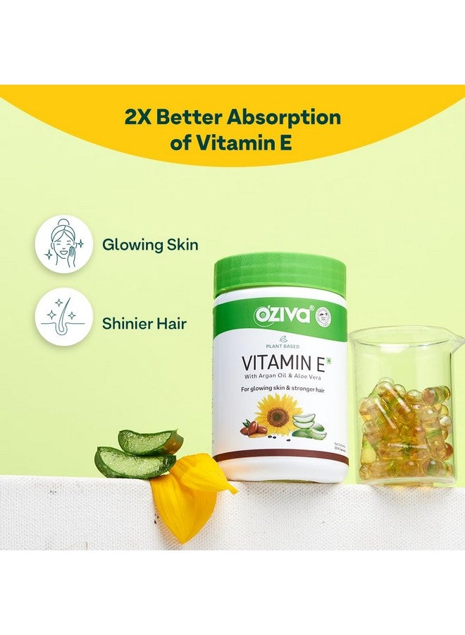 OZiva OZiva Plant Based Natural Vitamin E Capsules for Face & Hair with Sunflower oil, Aloe vera oil ,Argan oil, Vegan &Natural Vitamin E for Glowing Skin & Stronger Hair (Vitamin E, Pack of 1, 30 Capsules)  - Image 2