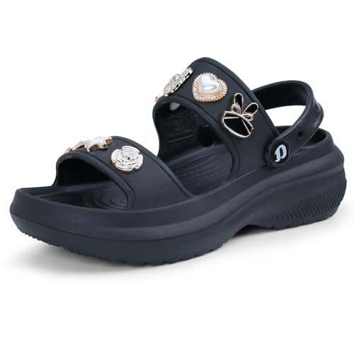 DOCTOR EXTRA SOFT Women's Metallic Charms Fashion Slippers/Sandals with Adjustable Back Strap | Comfortable | LightWeight| Stylish & Anti-Skid| Waterproof Casual Beach Slides Mules Girls & Ladies D-533 - Image 1