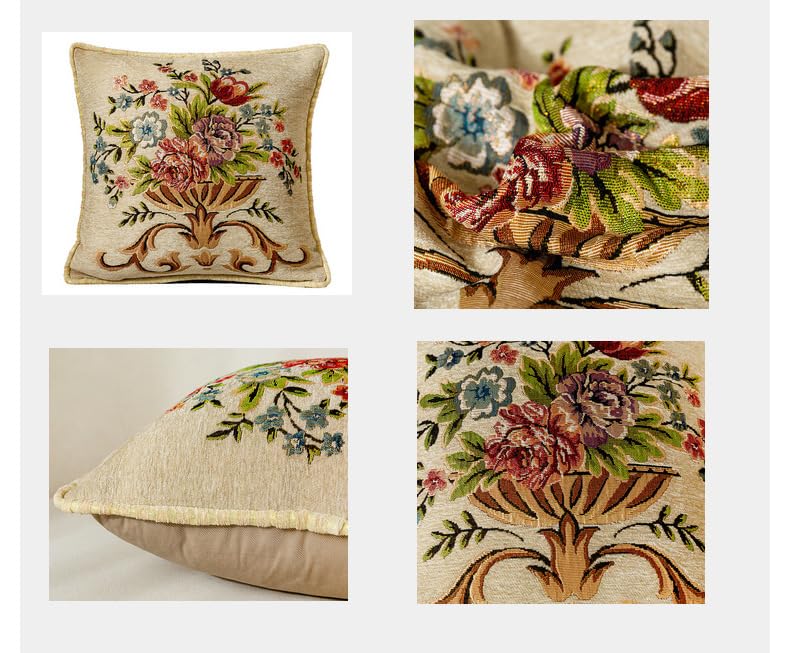 Qupace Set of 2 Beige Vintage Throw Pillows Covers 18x18in，Floral Embroidered Cushion Cover for Sofa Bedroom，Euro Sham Covers Retro Home Decor Pillows Covers - Image 4