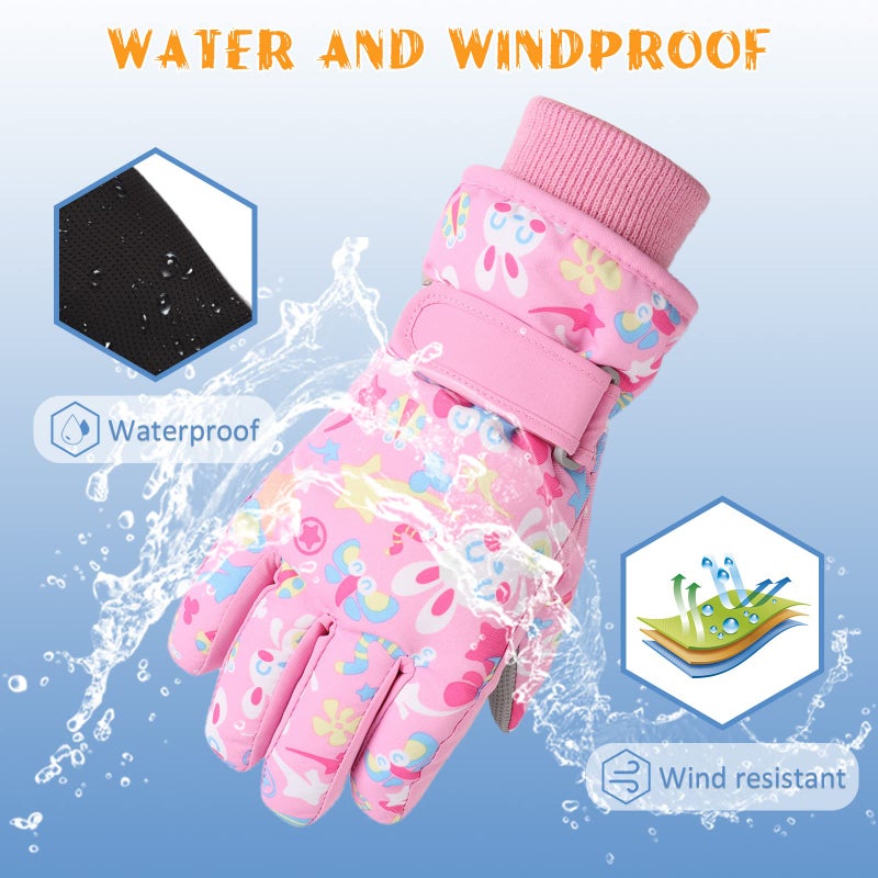JANGANNSA Winter Kids Ski Gloves Boys Girls Cold Weather Snow Glove Waterproof Ski Snowboard Gloves with Fleece Lining (7-9 Years, Pink) - Image 2