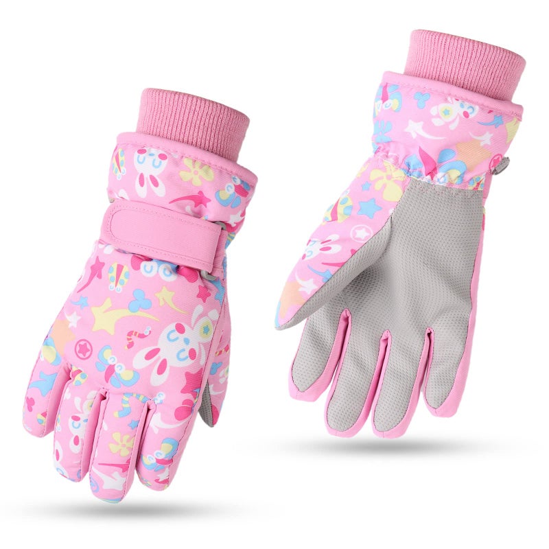 JANGANNSA Winter Kids Ski Gloves Boys Girls Cold Weather Snow Glove Waterproof Ski Snowboard Gloves with Fleece Lining (7-9 Years, Pink) - Image 1