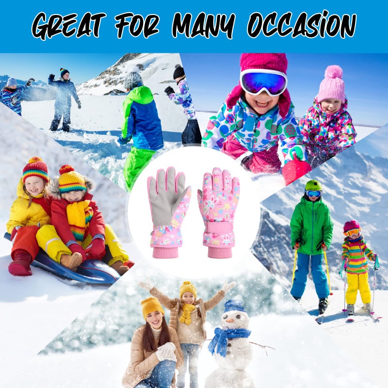 JANGANNSA Winter Kids Ski Gloves Boys Girls Cold Weather Snow Glove Waterproof Ski Snowboard Gloves with Fleece Lining (7-9 Years, Pink) - Image 5