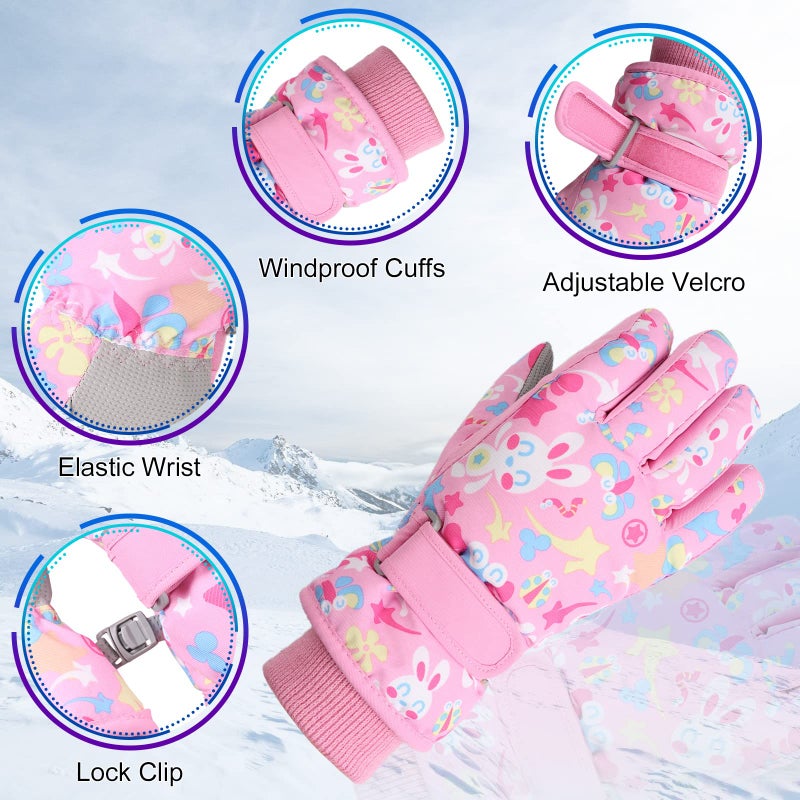 JANGANNSA Winter Kids Ski Gloves Boys Girls Cold Weather Snow Glove Waterproof Ski Snowboard Gloves with Fleece Lining (7-9 Years, Pink) - Image 3