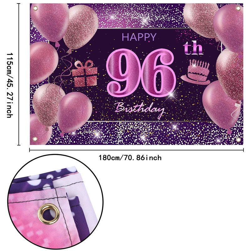 IMISI 96th Birthday Decorations for Girls IMISI Happy Birthday Banner Pink Decorations for A Party Birthday Backdrop for Women - Image 1