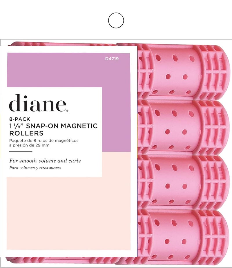 Diane Snap-On Magnetic Rollers Pack of 8 Hair Curlers for Women and Girls, Small, Diameter, Pink, D4719, 8 Count (Pack of 1)