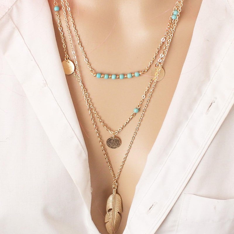 NEWITIN 23 Pieces Gold Bohemian Jewelry Set for Women Fashion Costume Jewels Turquoise Necklace Bracelet Ring Belt Chain Head Chain Earrings Western Turquoise Jewelry Set for Women - Image 4