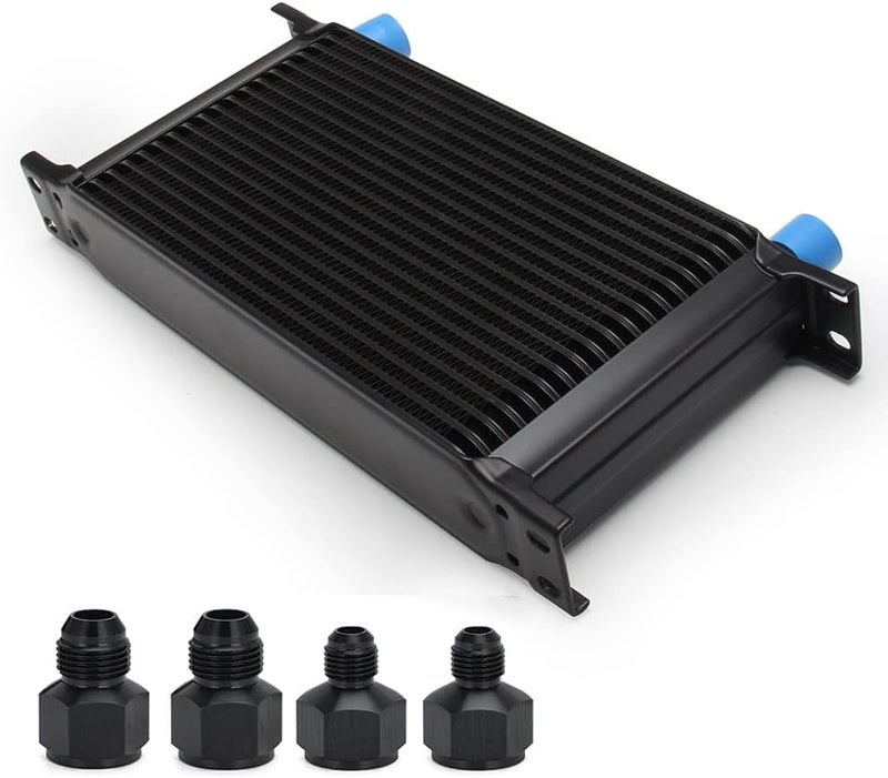 HTRACING 19 Row AN10 10AN Transmission Oil Cooler Kit Stacked Plate With 6AN 8AN Adapter Universal Engine Transmission British Radiator Oil Cooler Condenser Aluminium Alloy Black - Image 1