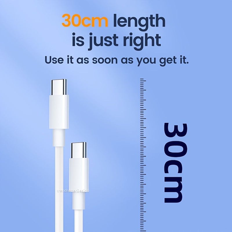 Pd60W Short USB C to USB C Fast Charging Cable 11.81in Black for iPhone Samsung Xiaomi - Image 2