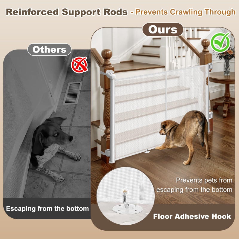 Bingguz Upgraded Retractable Baby Gates for Stairs & Banister, Mesh Dog Gate Indoor, Extends to 55" Wide 33" Tall, Child Safety Gate for Stairway, Banister & Wall Mount (White) - Image 5