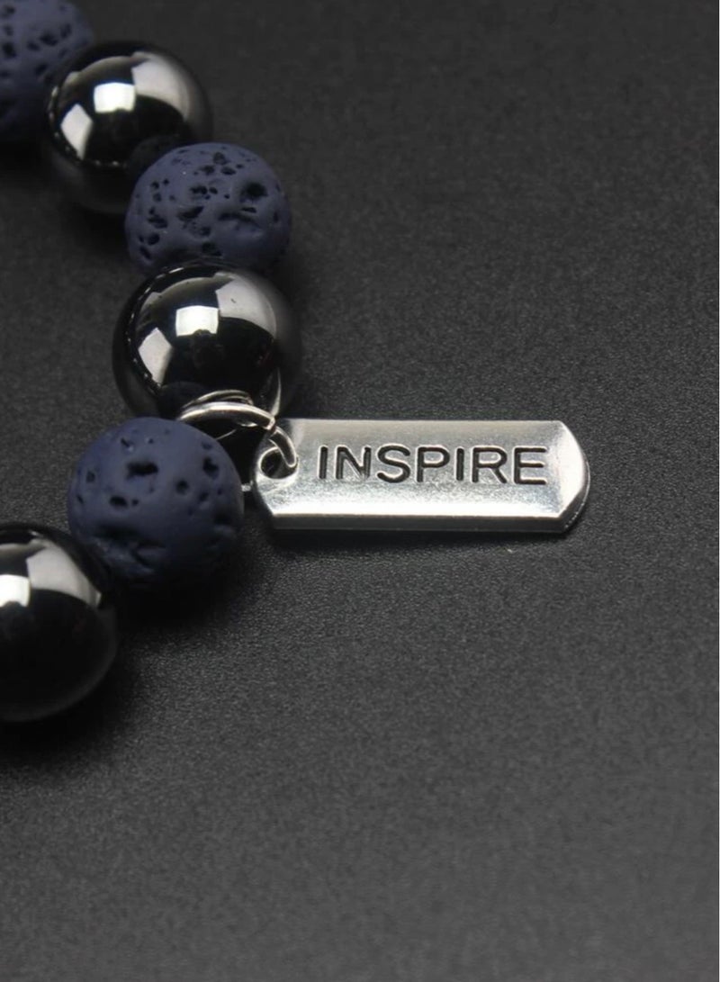 إنسباير اسوارة رجالية مصنوعة من الحجر البركاني الازرق الطبيعي النادر وحجر الهيماتيت الاسود - Image 2