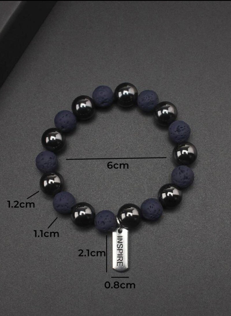 إنسباير اسوارة رجالية مصنوعة من الحجر البركاني الازرق الطبيعي النادر وحجر الهيماتيت الاسود - Image 4