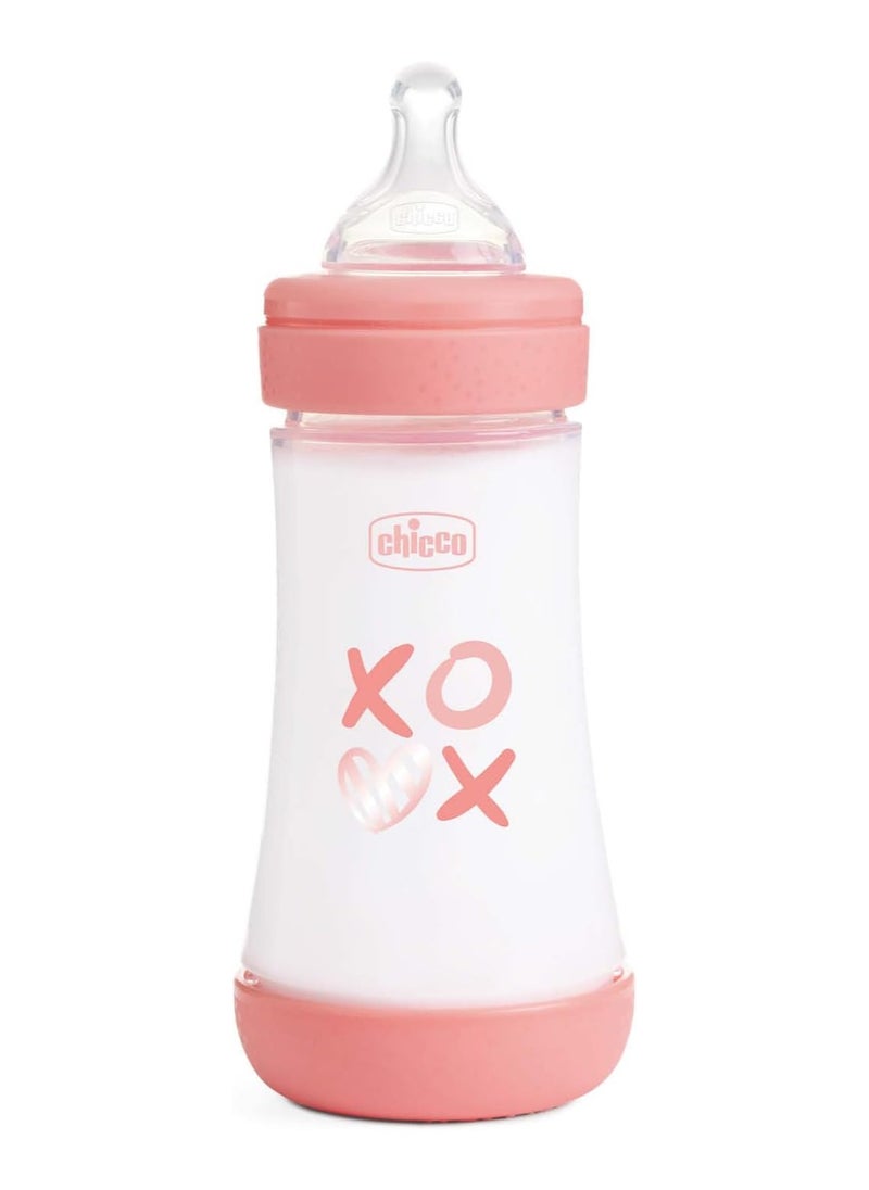 Chicco Chicco Perfect 5 Feeding Bottle 240ml Medium Flow 2m+ Silicone, Pink  - Image 1