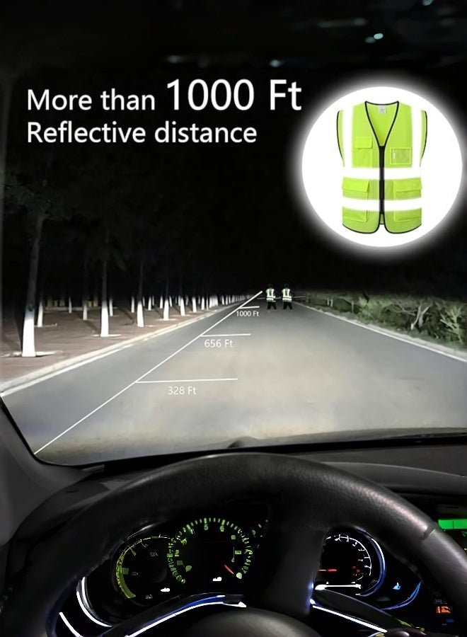 سترات أمان عاكسة مع جيوب وسحاب، سترة أمان أمامية بسحاب عالي الوضوح مع شرائط عاكسة، صفراء عالية الوضوح بزاوية 360 درجة - Image 4