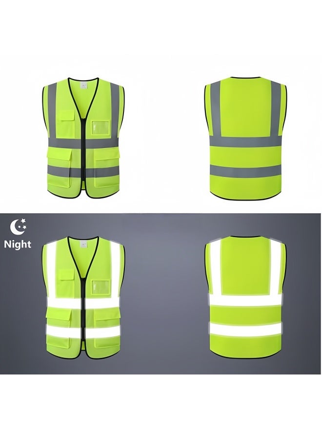 سترات أمان عاكسة مع جيوب وسحاب، سترة أمان أمامية بسحاب عالي الوضوح مع شرائط عاكسة، صفراء عالية الوضوح بزاوية 360 درجة - Image 5