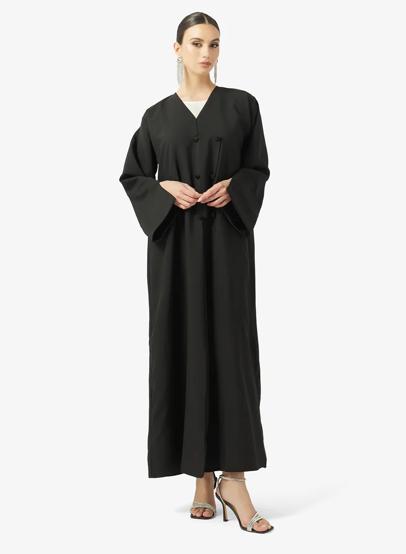 hayas closet  Button Detailed V Neck Abaya for Women | Best Price UAE