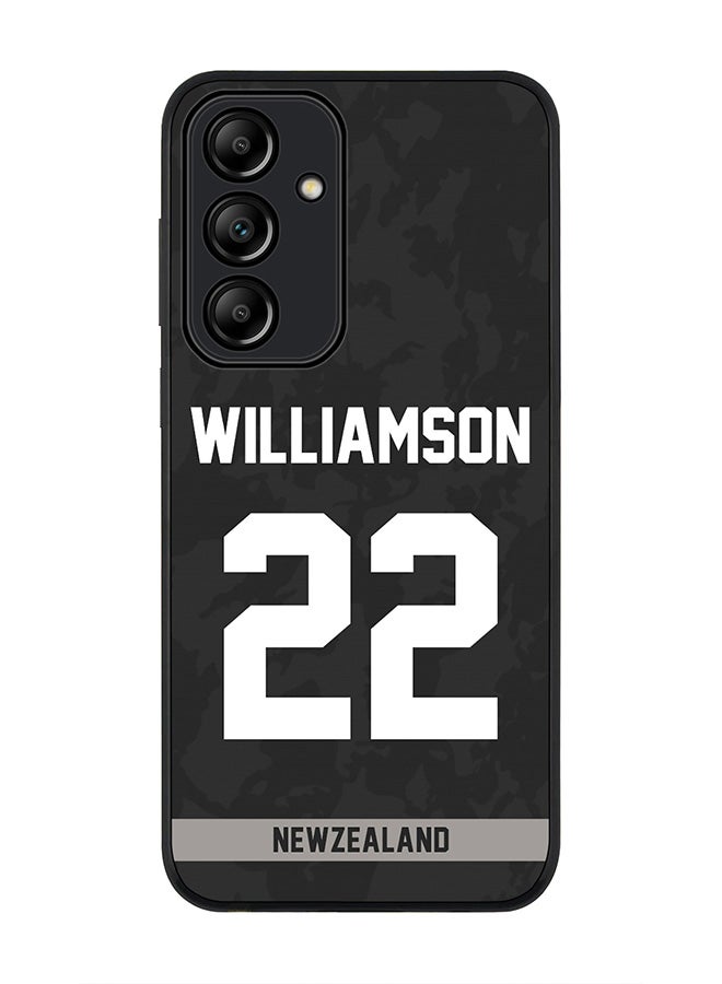 Stylizedd Rugged Black Edge Case for Samsung Galaxy A35, Slim fit Case Thin Cover -  Team New zealand Kane Williamson, Jersey No 22 - Image 1
