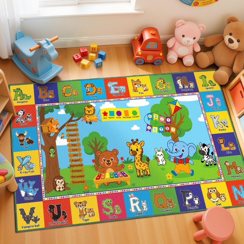 Arenarug Upgrade Ultra Non Slip ABC Rugs for Kids Playroom, 3x5 Washable Alphabet Floor Play Mat for Toddlers Baby, Educational Learning Baby Carpet with Animals for Nursery, Classroom & Bedroom, 36"x60" - Image 1