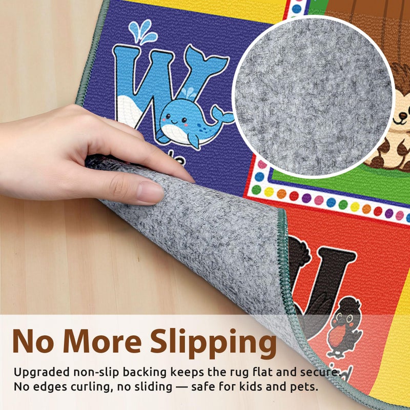 Arenarug Upgrade Ultra Non Slip ABC Rugs for Kids Playroom, 3x5 Washable Alphabet Floor Play Mat for Toddlers Baby, Educational Learning Baby Carpet with Animals for Nursery, Classroom & Bedroom, 36"x60" - Image 2