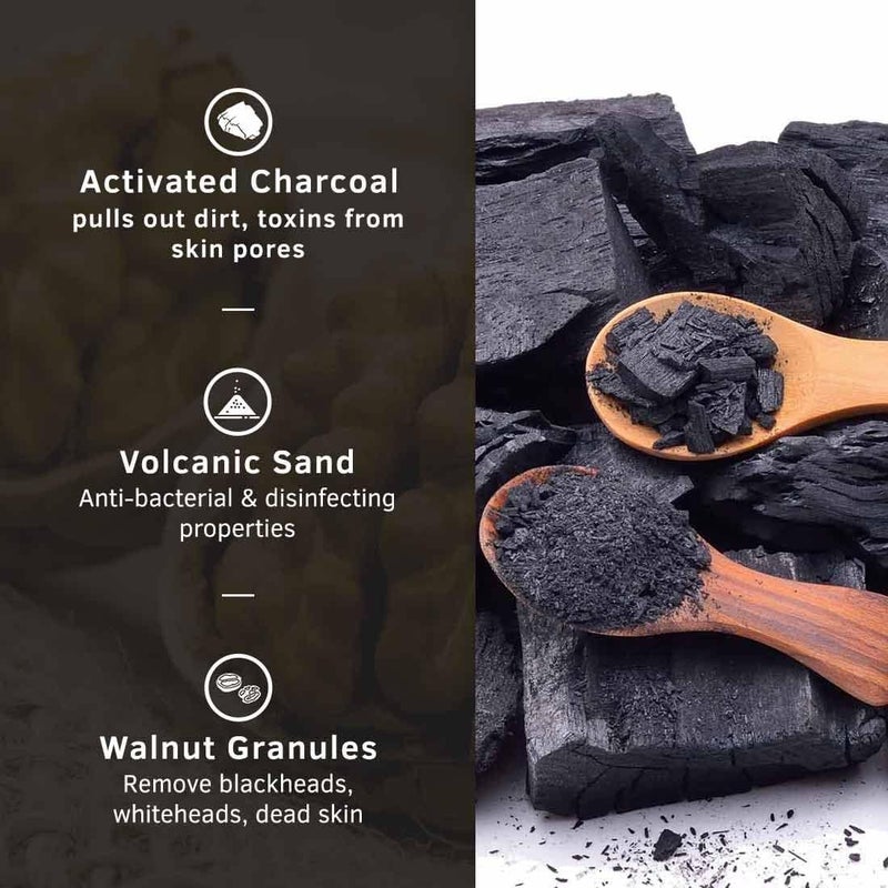 Ustraa Face Scrub for Men 100g–Activated Charcoal, Tahitian Volcanic Sand & Walnut Granules–Deep Cleansing, Exfoliating & Detox Face Scrub for Blackheads, Dead Skin & Pollution Control – For All Skin - Image 2