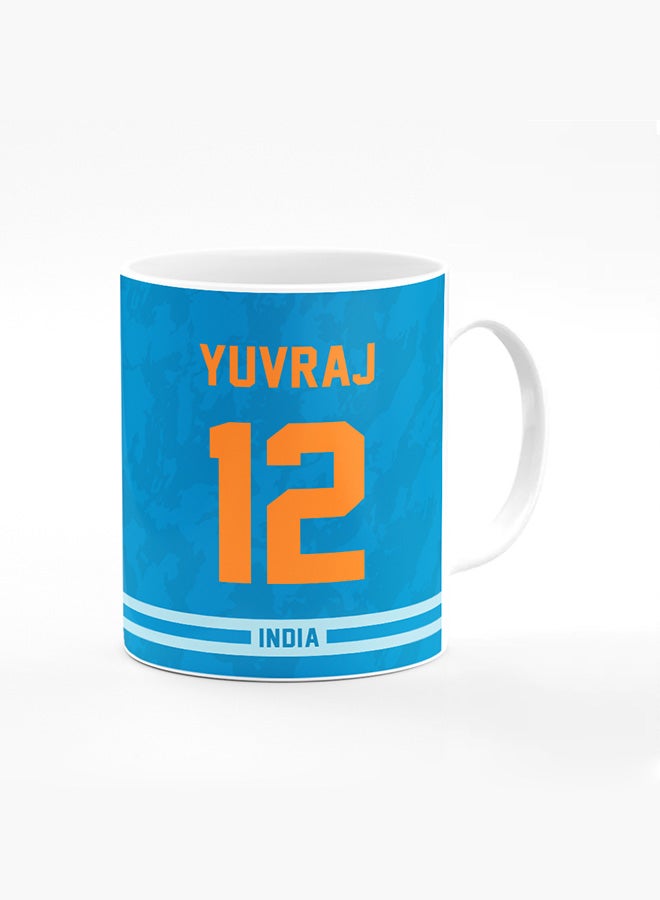 Stylizedd Designer Printed Coffee Mug with Heavy Duty Handle 11oz Ceramic Personalised Gift Mugs Cup [Microwave Safe & Dishwasher Proof ] - Cricket Player - Yuvraj Singh, Jersey Number - 12 - Image 1