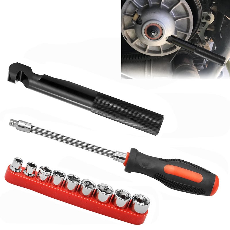 Belt Changing Tool and Clutch Cover Removal Tool For Polaris RZR S 900 XPRZR XP4 1000 with Flexible Driver Reversible Sockets 5mm13mm Tool Kit Black