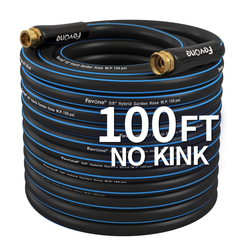 Fevone 100 ft Garden Hose Non Kinking, Flexible Water Hose, Heavy Duty Hybrid Polymer, 5/8 Inner Diameter Hose, 3/4 Brass Fittings - Image 1