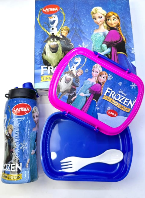 علبة حفظ الغذاء لانش بوكس مع ملعقة وشوكة  مع زجاجة  من لمسه بلاست