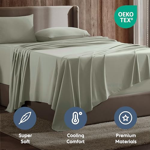 Nestl California King Bed Sheet Set - Light Green - Instantly Soft Microfiber, No Break-in Wash - 4-Piece Deep Pocket Sheets & Pillowcases, Stays Put All Night - Image 5