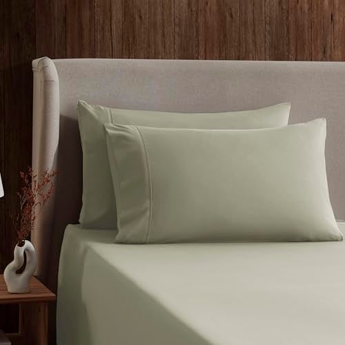 Nestl California King Bed Sheet Set - Light Green - Instantly Soft Microfiber, No Break-in Wash - 4-Piece Deep Pocket Sheets & Pillowcases, Stays Put All Night - Image 3