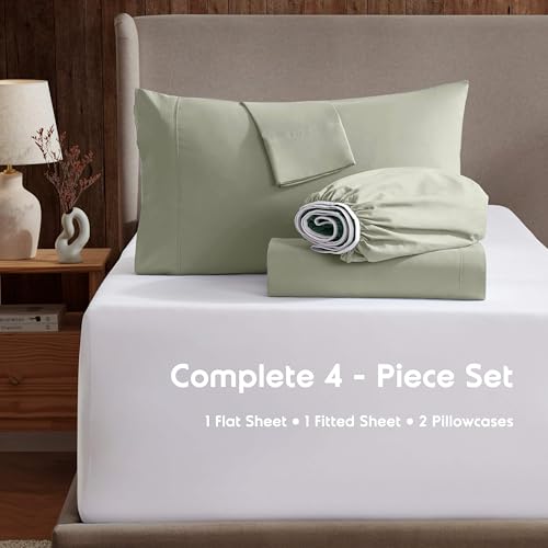 Nestl California King Bed Sheet Set - Light Green - Instantly Soft Microfiber, No Break-in Wash - 4-Piece Deep Pocket Sheets & Pillowcases, Stays Put All Night - Image 2