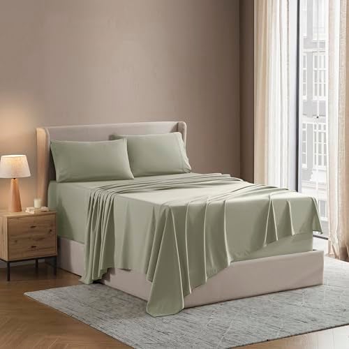 Nestl California King Bed Sheet Set - Light Green - Instantly Soft Microfiber, No Break-in Wash - 4-Piece Deep Pocket Sheets & Pillowcases, Stays Put All Night - Image 1