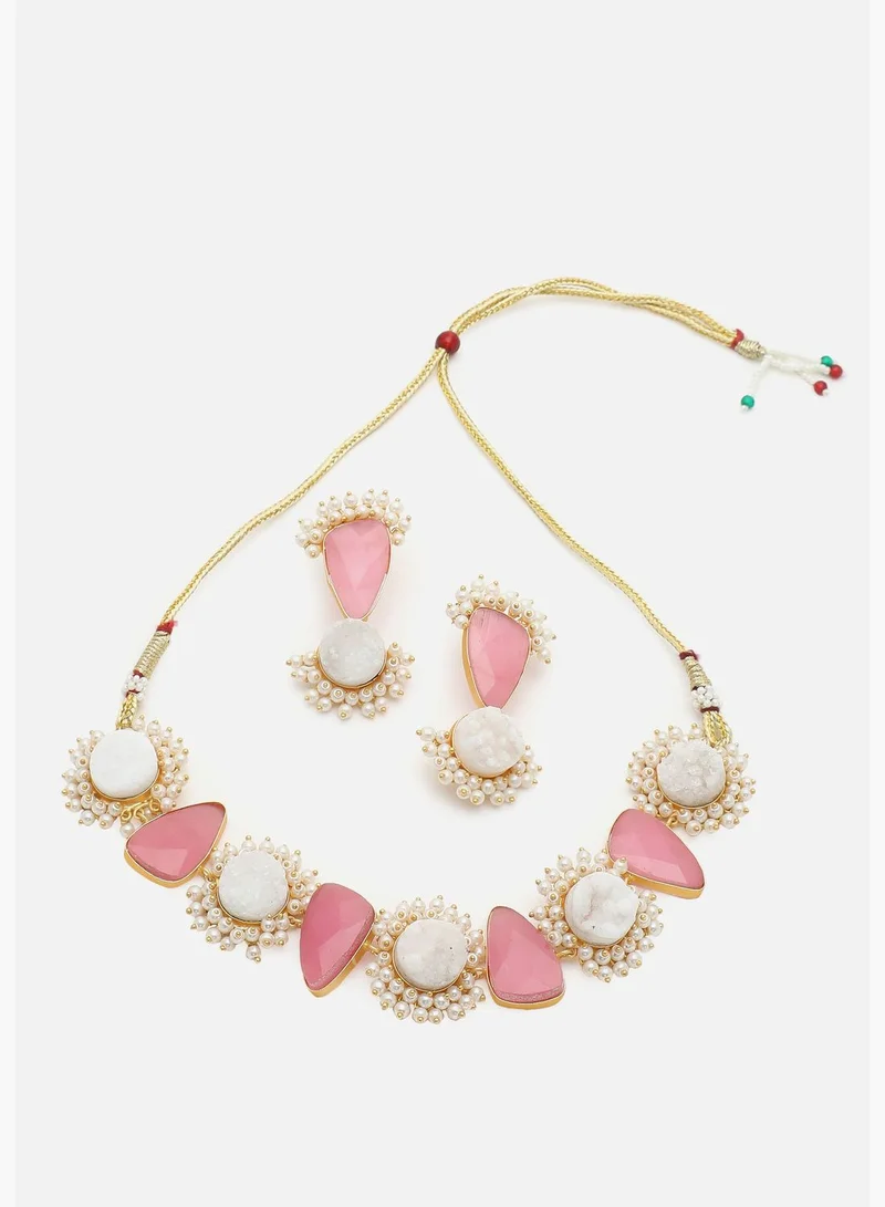 SOHI Gold Plated Designer Stone Necklace and Earring Set