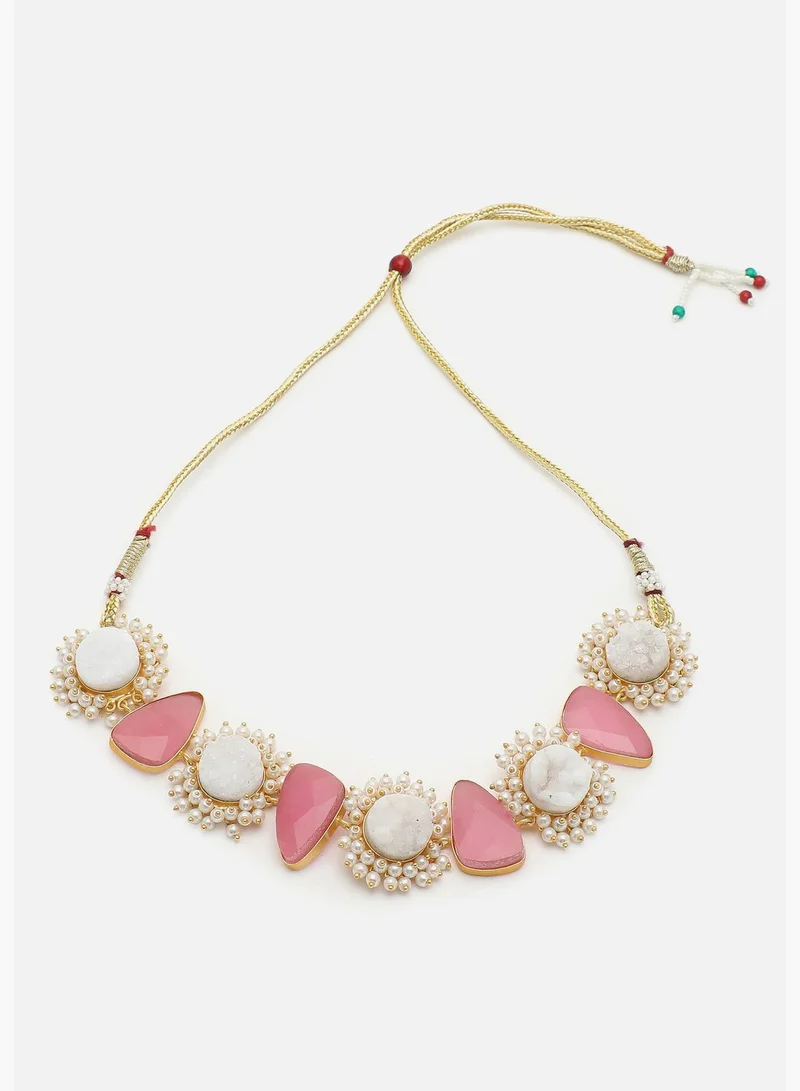 SOHI Gold Plated Designer Stone Necklace and Earring Set