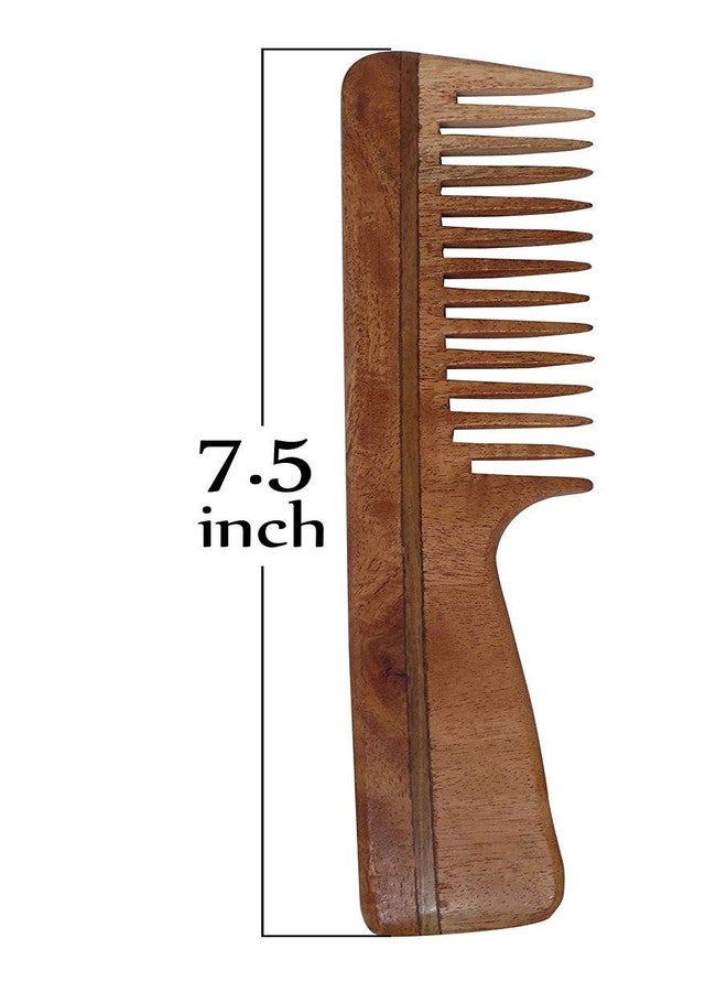 Glan Hair Wooden Comb With Long Handle Anti-Dandruff And Hail Fall Control Neem Wood Natural Brown Pack Of 1 (NEEM WOOD COMB MODEL NO 4) - Image 1