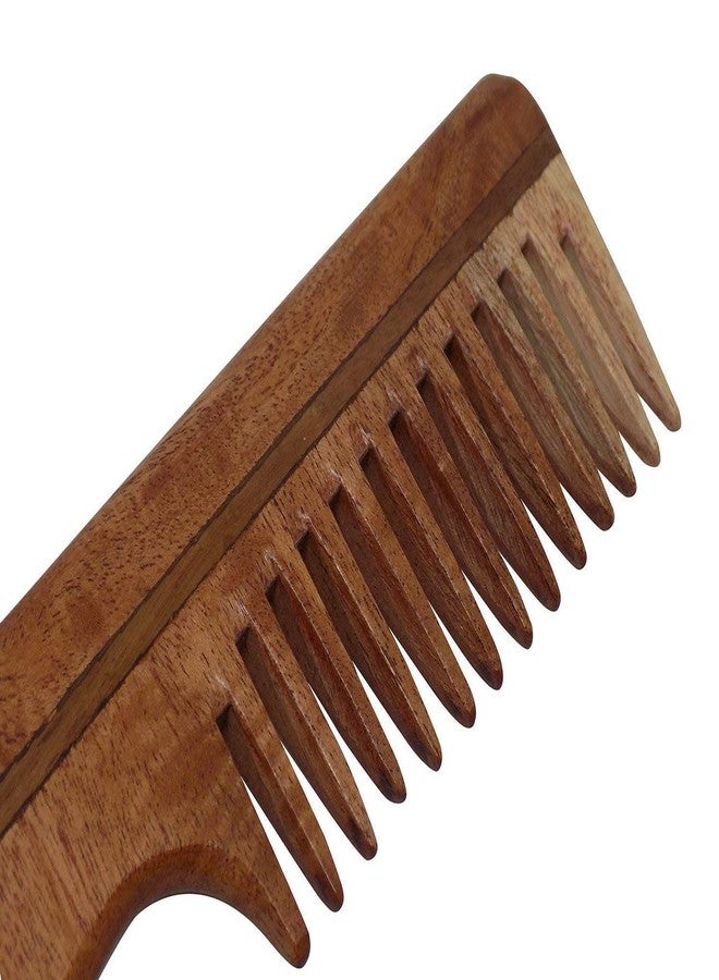 Glan Hair Wooden Comb With Long Handle Anti-Dandruff And Hail Fall Control Neem Wood Natural Brown Pack Of 1 (NEEM WOOD COMB MODEL NO 4) - Image 2