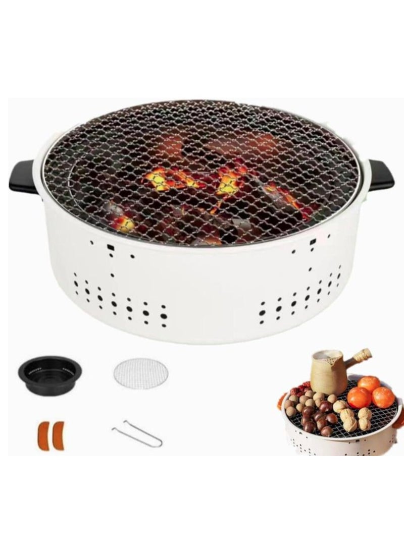 إيباسكت شواية فحم محمولة شواية باربكيو خالية من الدخان متعددة الاستخدامات صغيرة، مجموعة شواية فحم دائرية للتخييم في الهواء الطلق، مستخدمة للتجمعات العائلية وحفلات الشواء، هدايا عيد الربيع، ملحقات مطبخ للباربكيو - Image 1