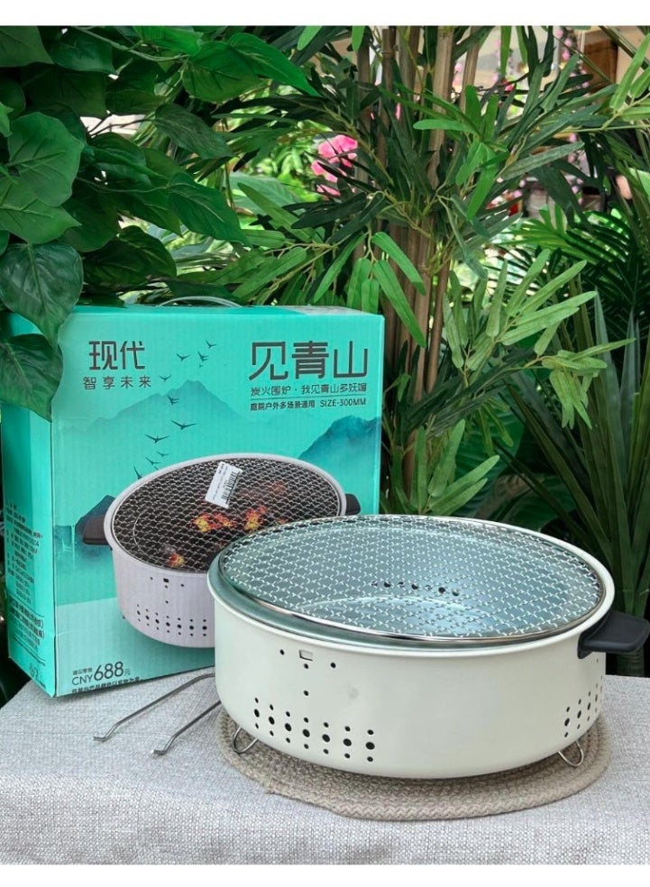 إيباسكت شواية فحم محمولة شواية باربكيو خالية من الدخان متعددة الاستخدامات صغيرة، مجموعة شواية فحم دائرية للتخييم في الهواء الطلق، مستخدمة للتجمعات العائلية وحفلات الشواء، هدايا عيد الربيع، ملحقات مطبخ للباربكيو - Image 2