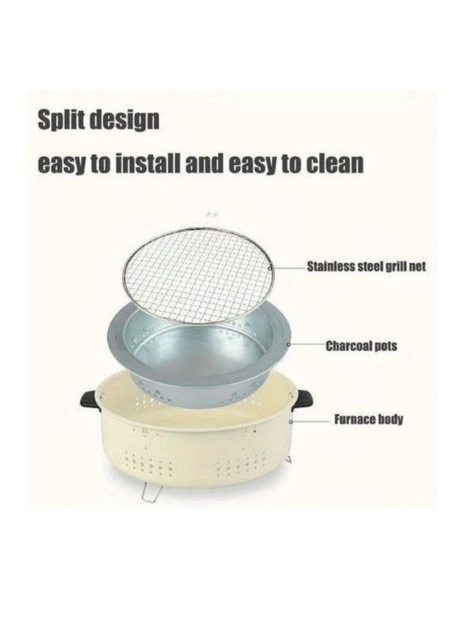 إيباسكت شواية فحم محمولة شواية باربكيو خالية من الدخان متعددة الاستخدامات صغيرة، مجموعة شواية فحم دائرية للتخييم في الهواء الطلق، مستخدمة للتجمعات العائلية وحفلات الشواء، هدايا عيد الربيع، ملحقات مطبخ للباربكيو - Image 3